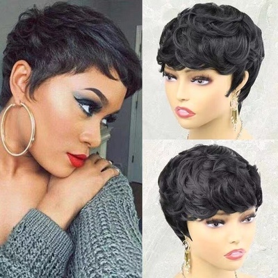 Glueless Pixie Cut Wig Black 100%Human Hair Wig
