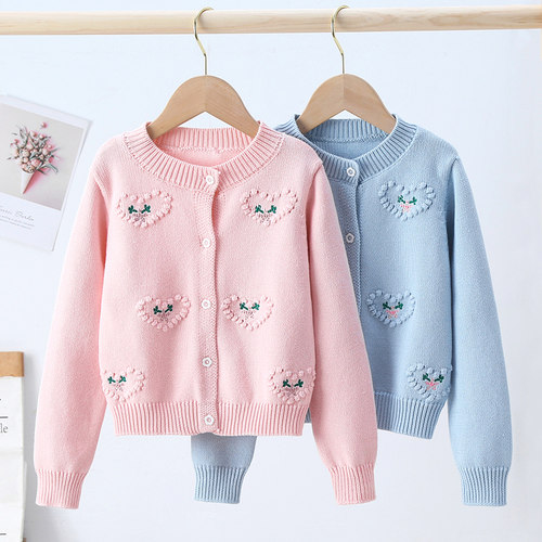 女童纯棉春秋休闲开衫毛衣百搭