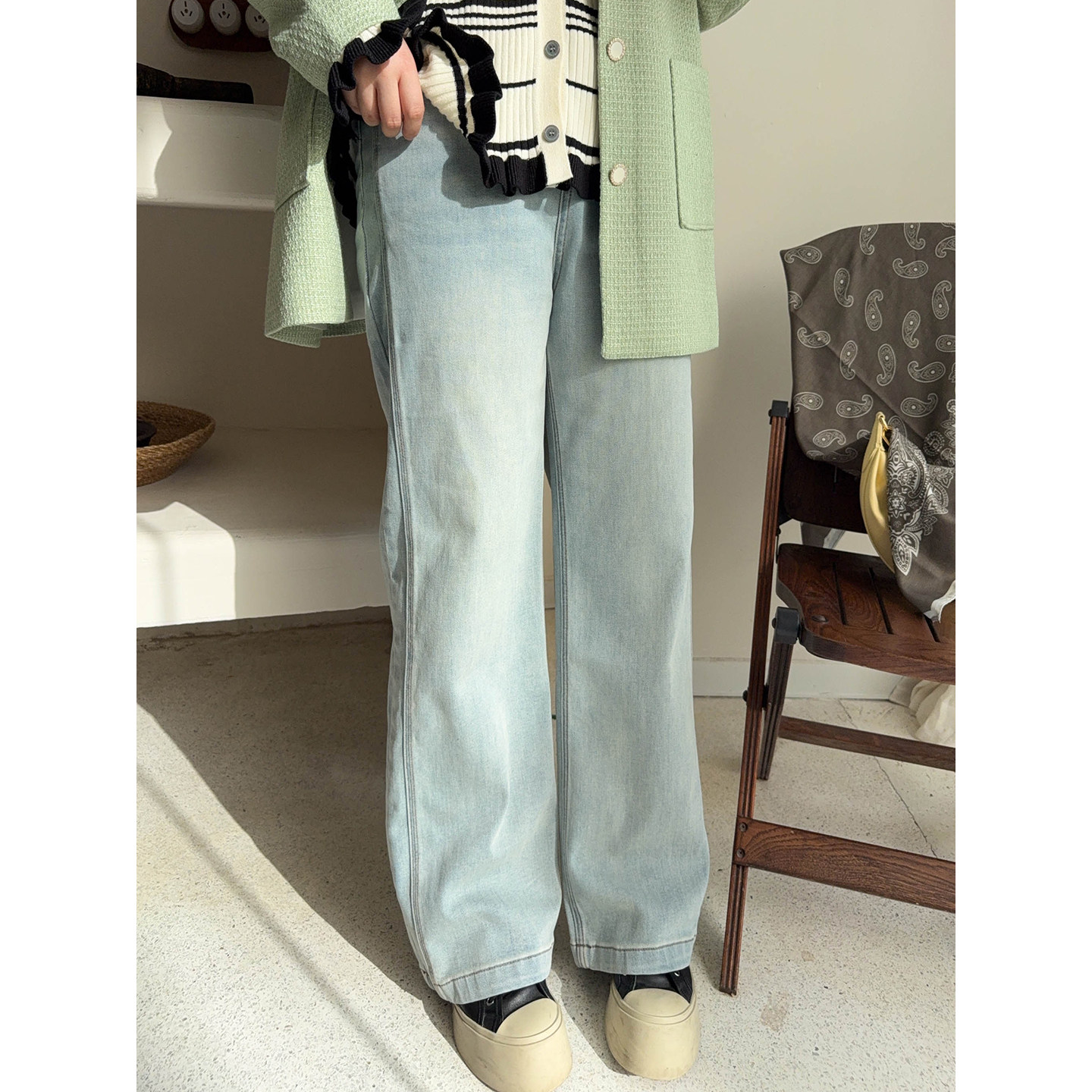 VOGANA戛纳家大码女装镇店裤王直筒裤高腰宽松显瘦复古丹宁牛仔裤