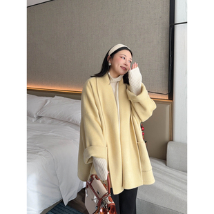 VOGANA戛纳家大码 row简约浴袍绵羊毛双面呢大衣宽松显瘦外套 女装