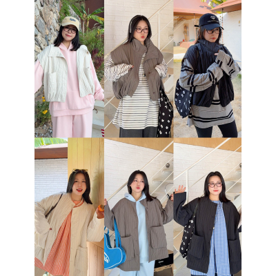 VOGANA戛纳家大码女装韩系减龄休闲轻便马甲秋慵懒显瘦竖条皱外套