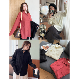 春 慵懒松弛感休闲宽松显瘦磨毛质感衬衫 vogana戛纳家大码 原创韩版