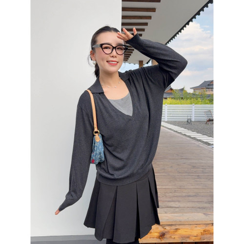 【9/21晚八点开售】胖mm韩版松弛感针织衫宽松显瘦假两件上衣秋
