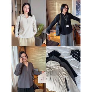 t恤秋 韩女fit常服休闲松弛掐腰显瘦连帽长袖 VOGANA戛纳家大码 女装