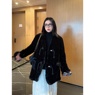 外套冬国风刺绣花拼接毛边棉服 老钱风新中式 VOGANA戛纳家大码 女装