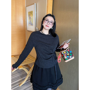 VOGANA戛纳家大码女装高智老钱优雅新贵荡领收腰显瘦上衣打底衫