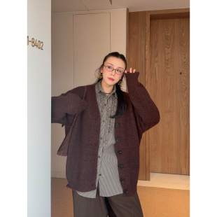 VOGANA戛纳家大码女装胖mm韩版松弛保暖羊毛毛衣开衫2026秋款外套