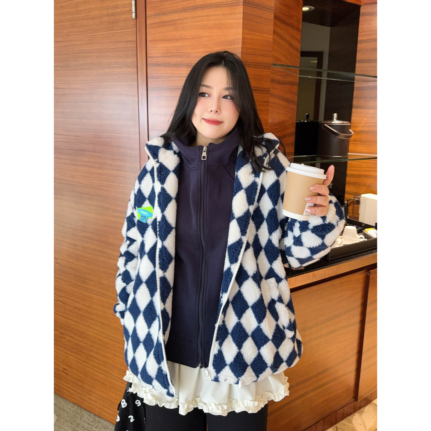 VOGANA戛纳家大码女装韩系立体菱格羊羔毛夹克立领夹棉保暖厚外套,女装/女士精品,常规大码外套,淘宝优惠券,粉丝福利购,淘宝优惠卷