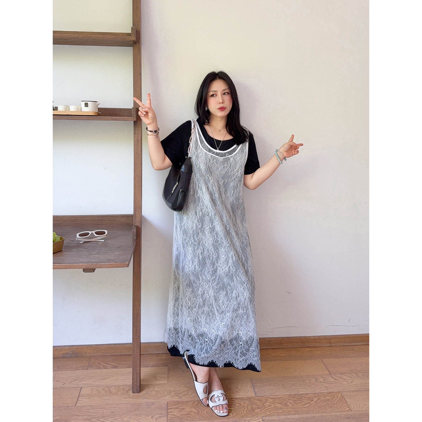 【5/31晚八点开售】韩女纯欲假两件蕾丝拼接连衣裙宽松显瘦长裙