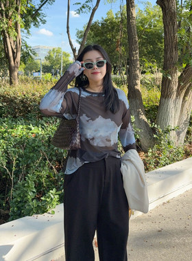 vogana戛纳家大码女装复古艺术晕染网纱小众设计显瘦防晒t恤上衣