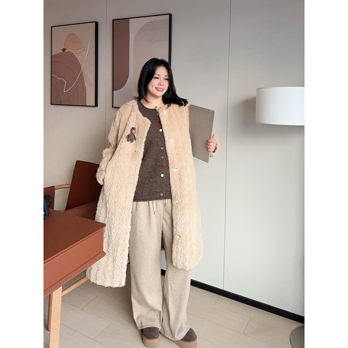 VOGANA戛纳家大码女装千金慵懒休闲保暖环保皮草温柔气质长外套冬