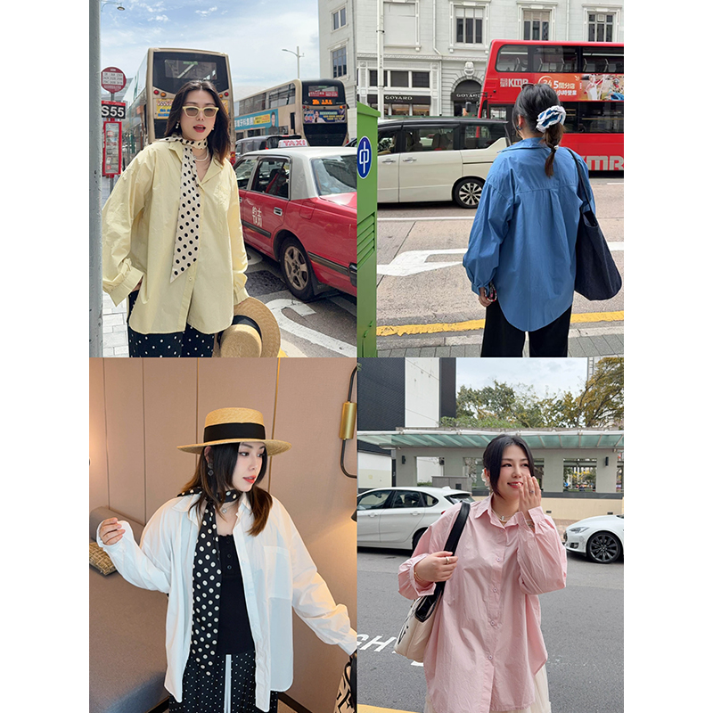 VOGANA戛纳家大码女装春日多巴胺减龄氛围感宽松衬衣松弛慵懒衬衫