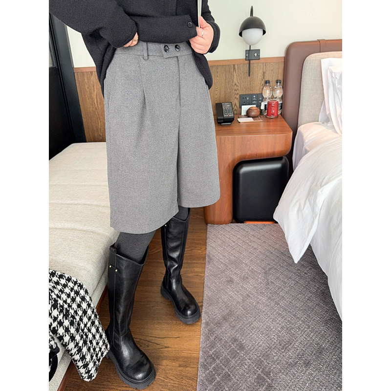 vogana戛纳家大码原创帅气简约格雷系休闲慵懒高腰直筒温暖呢中裤,女装/女士精品,大码裤装,淘宝优惠券,粉丝福利购,淘宝优惠卷