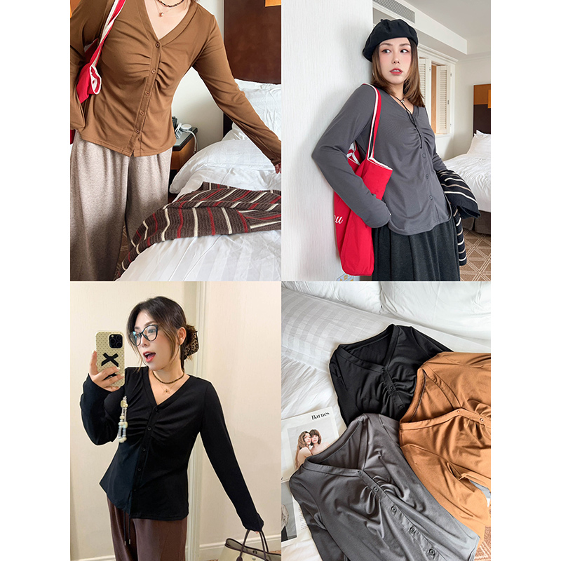 打底衫t恤不规则褶皱层次感显瘦