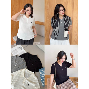 VOGANA戛纳家大码女装缪系青春文艺学院减龄polo薄款透气针织衫