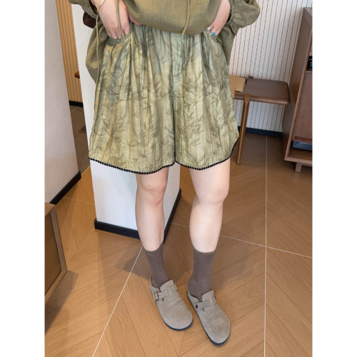 VOGANA戛纳家大码女装韩系清冷感炒色浮雕天丝宽松高腰直筒短裤夏