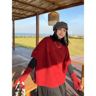 针织背心冬 南韩千金温暖浣熊羊毛显瘦蝙蝠袖 VOGANA戛纳家大码 女装