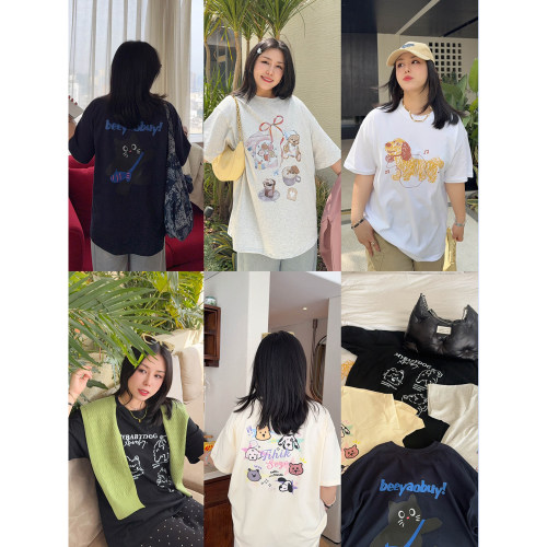 VOGANA戛纳家大码女装ins博主时髦减龄上衣全棉舒适印花短袖t恤女