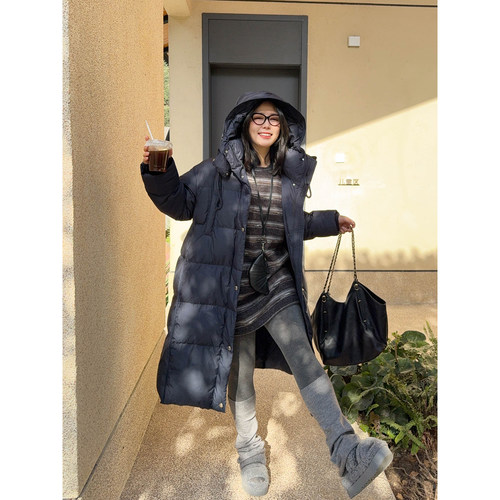 VOGANA戛纳家大码女装0压感保暖外套冬90白鸭绒显瘦长款羽绒服