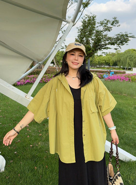 VOGANA戛纳家大码女装春夏元气休闲减龄连帽宽松显瘦衬衫薄外套