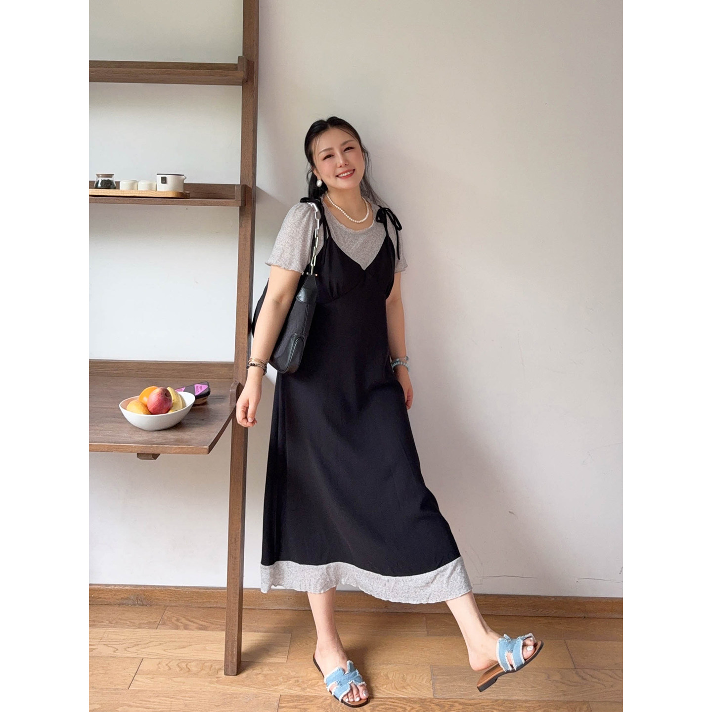 【5/31晚八点开售】韩女时髦减龄绑带假两件撞色宽松显瘦连衣裙