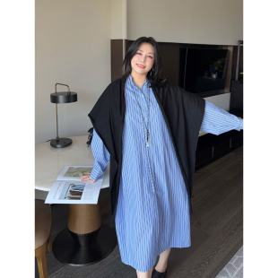 裙 chill懒人裙秋宽松显瘦气质条纹飘带衬衫 VOGANA戛纳家大码 女装