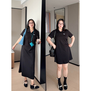 VOGANA戛纳家大码女装韩系减龄学院polo领宽松显瘦连衣裙长短款