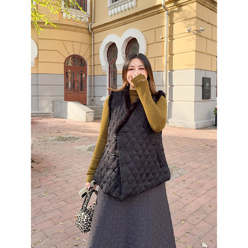 棉服马甲温暖纯欲水貂毛拼接