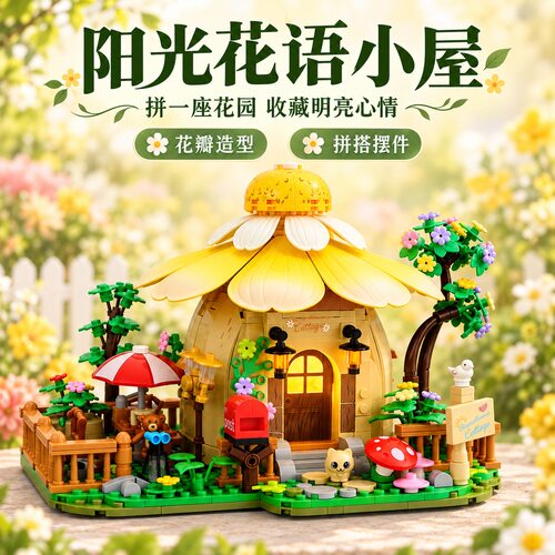 DIY微缩场景小屋拼装街景积木花房屋子模型治愈摆件礼物适用乐高