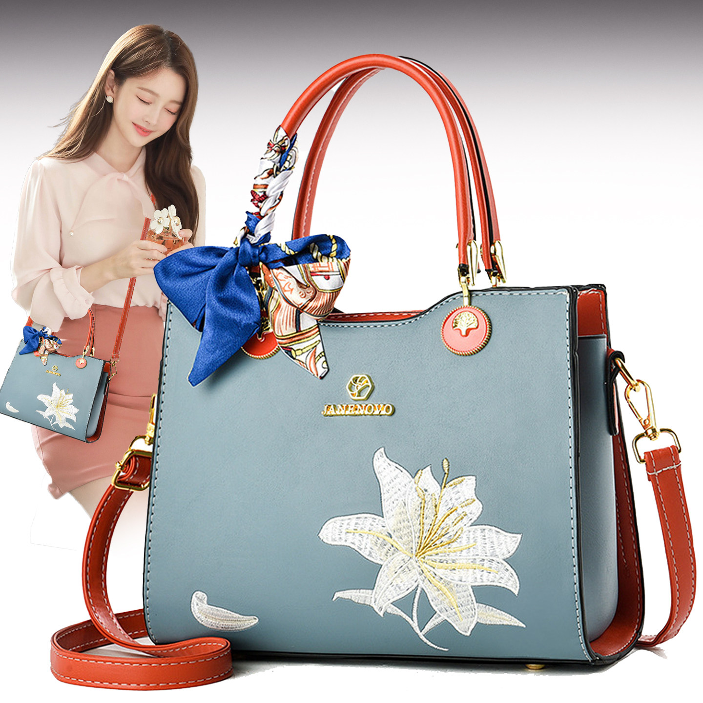 女包国风刺绣妈妈2026新款大容量单肩包手提包斜挎包花朵印花休闲