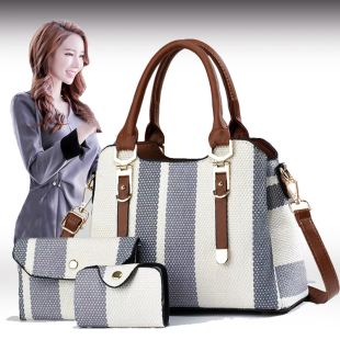 新款时尚大容量手提包拼色单肩包斜挎女包包子母包大中小三件套包