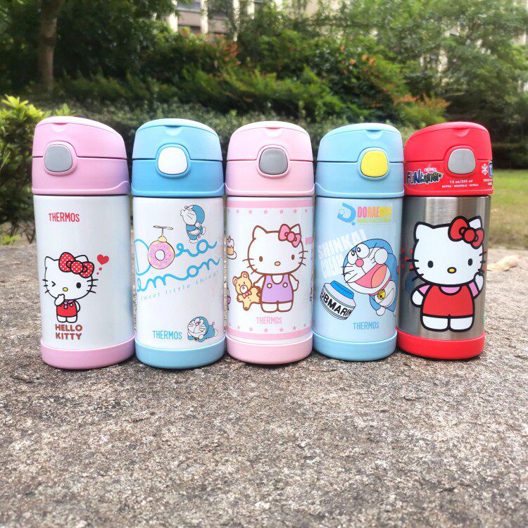 日本膳魔师儿童保温吸管杯350ml带提手便携学生卡通宝宝水壶F4011