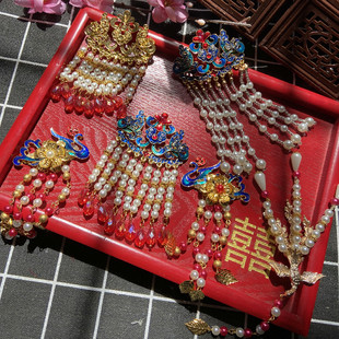 新娘秀禾长柄团扇半成品流苏挂饰穗子吊坠景泰蓝凤凰流苏装饰材料