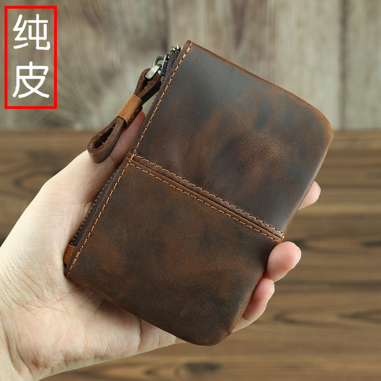 疯马皮复古零钱包真皮超薄小钱包