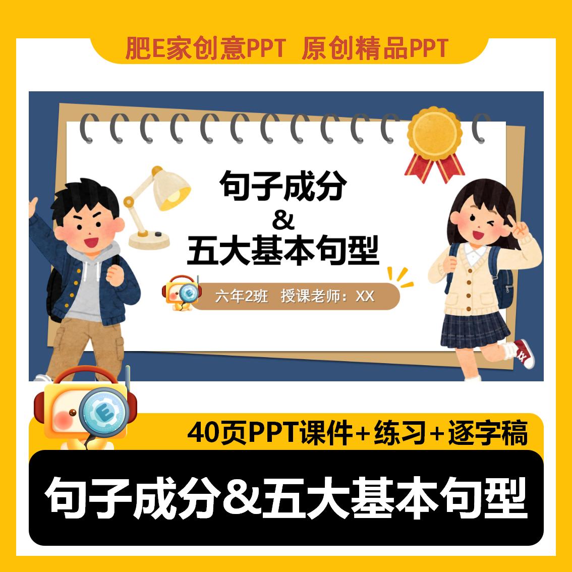 句子成分和五个基本句型英语语法PPT课件模板小学小升初中课堂