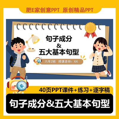 句子成分和五个基本句型英语语法PPT课件模板小学小升初中课堂