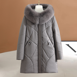中老年人女中长款绵羊皮真皮棉衣大码羊驼绒防风保暖外套毛领皮衣