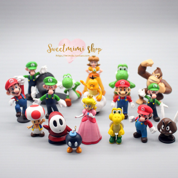 超级玛丽角色大集合 全家福 马里奥路易公主蘑菇公仔摆件 全18款