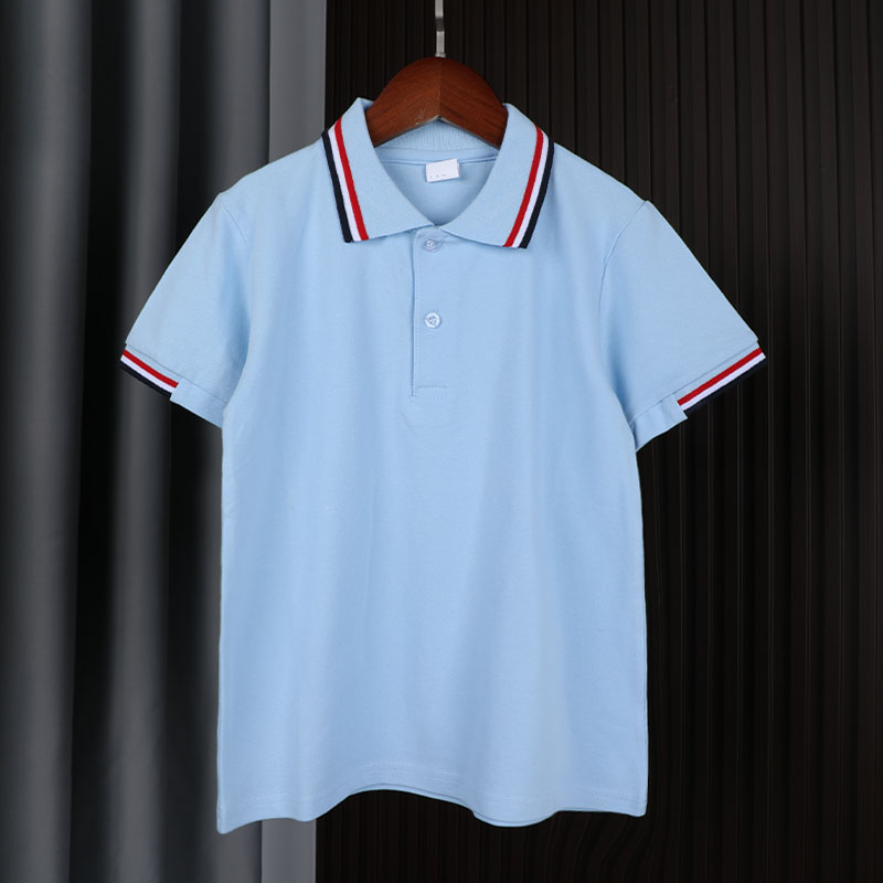 夏装儿童校服POLO衫浅蓝短袖T恤