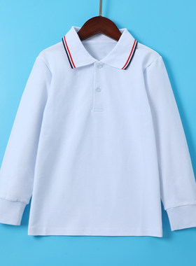 秋装校服POLO衫男童女童白色T恤
