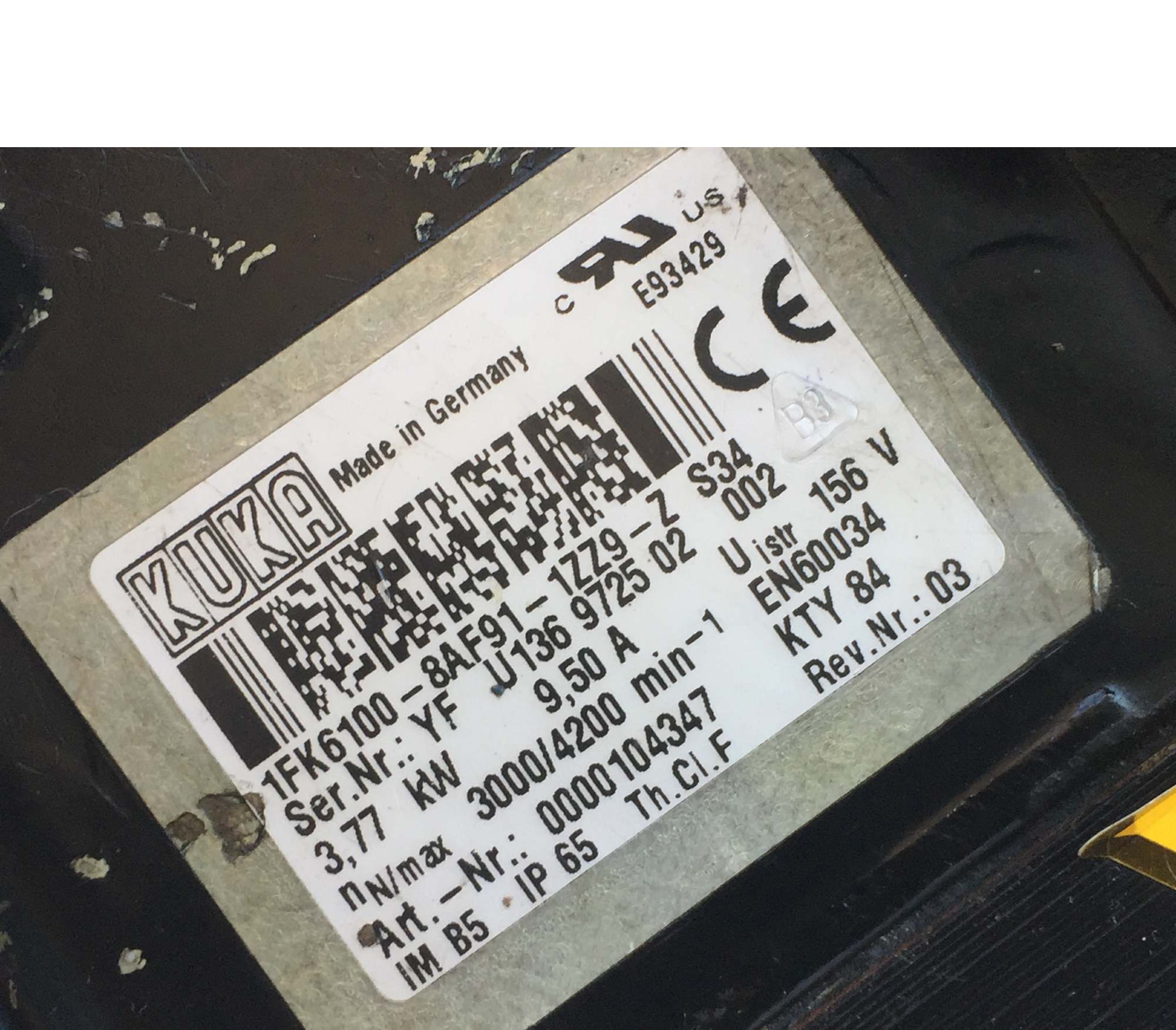 KUKA电机1FK6100-8AF91-1ZZ9-Z S34  拆机7成新如图现货 ZS34