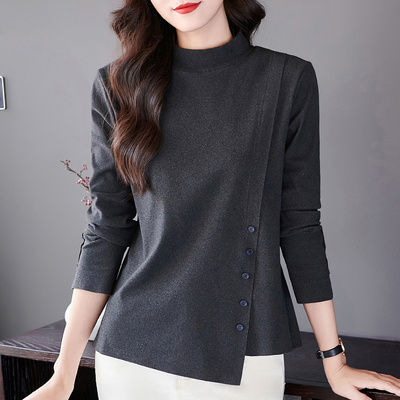 德绒打底衫女装2025秋冬新款半高领内搭长袖t恤大码不规则上衣服