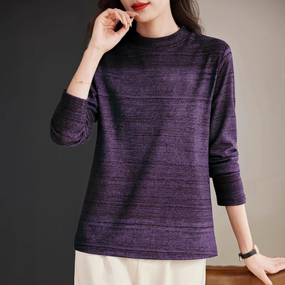 德绒打底衫女装2025秋冬季新款妈妈长袖t恤大码保暖半高领上衣服