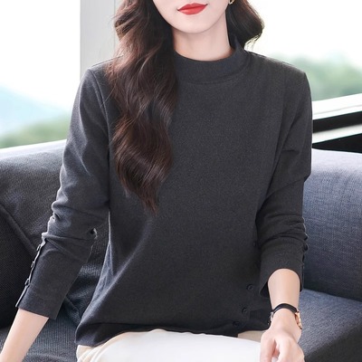 德绒打底衫女长袖t恤半高领上衣