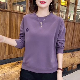 保暖上衣打底衫 t恤大码 洋气妈妈长袖 双面德绒加厚卫衣女秋冬新款