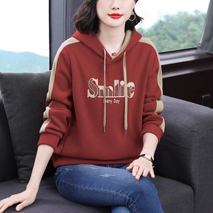 上衣大码 洋气妈妈长袖 胖mm宽松女士外套 2025秋冬新款 连帽卫衣女装