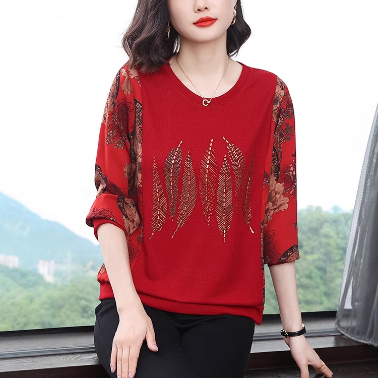 纯棉长袖t恤女装2025年春秋新款洋气妈妈上衣大码胖mm宽松打底衫