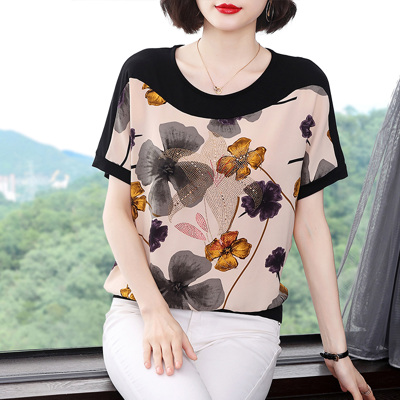 纯棉短袖t恤女装夏季新款中年妈妈体恤衫大码胖mm宽松显瘦上衣服