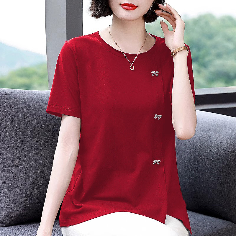 纯棉短袖t恤女装2025夏季新款洋气妈妈体恤衫大码宽松女士上衣服