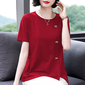 大码 纯棉短袖 宽松女士上衣服 新款 洋气妈妈体恤衫 t恤女装 2025夏季
